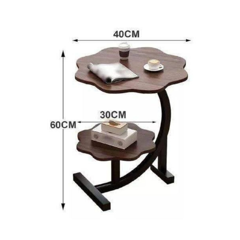 Table d'appoint à deux niveaux en forme de fleur avec étagère de rangement intégrée,