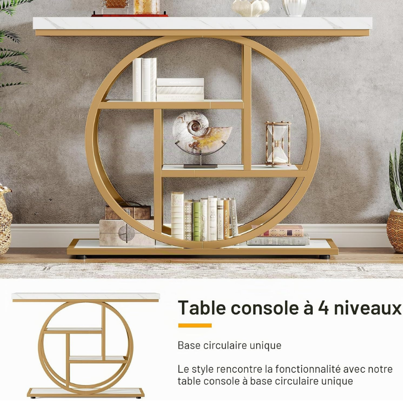 Console Design à 4 Niveaux en Bois avec Étagères de Rangement
