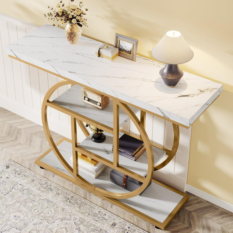 Console Design à 4 Niveaux en Bois avec Étagères de Rangement