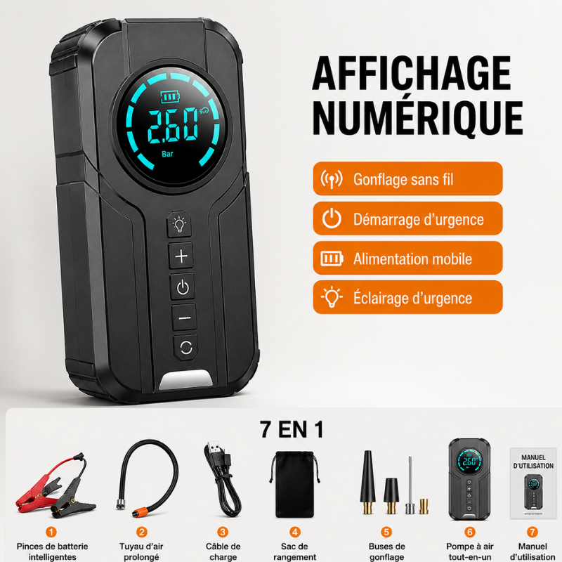 Démarreur Intelligent 7-en-1 avec Gonfleur Haute Pression