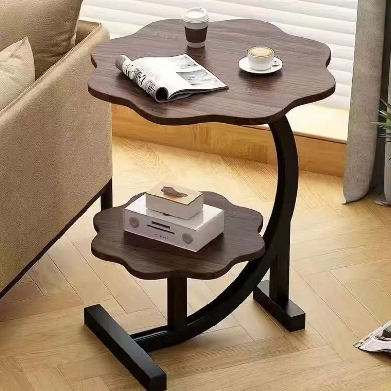 Table d'appoint à deux niveaux en forme de fleur avec étagère de rangement intégrée,