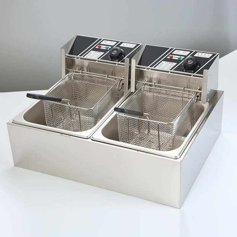 Friteuse électrique en acier inoxydable à double réservoir, 12 l, avec 2 réservoirs, tête de friteuse rotative et 2 couvercles, pour restaurants, cafés