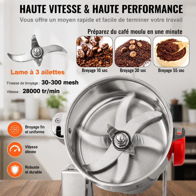 500g Moulin À Grains Électrique Acier Inoxydable Moulin À Céréales Swing Type Machine De Meulage À 3 Lames Haute Vitesse Moulin A Farine