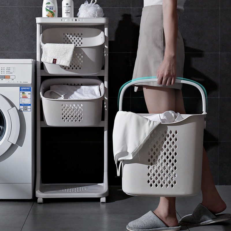 Panier à Linge Vertical Fin avec roulettes et étagère de Rangement