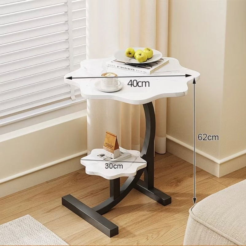 Table d'appoint à deux niveaux en forme de fleur avec étagère de rangement intégrée,