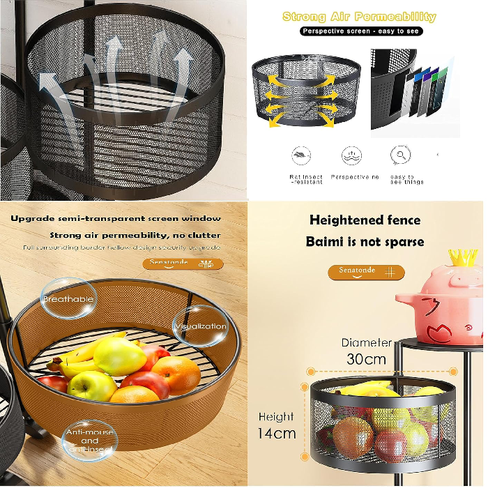 Étagère de cuisine rotative 4 niveaux