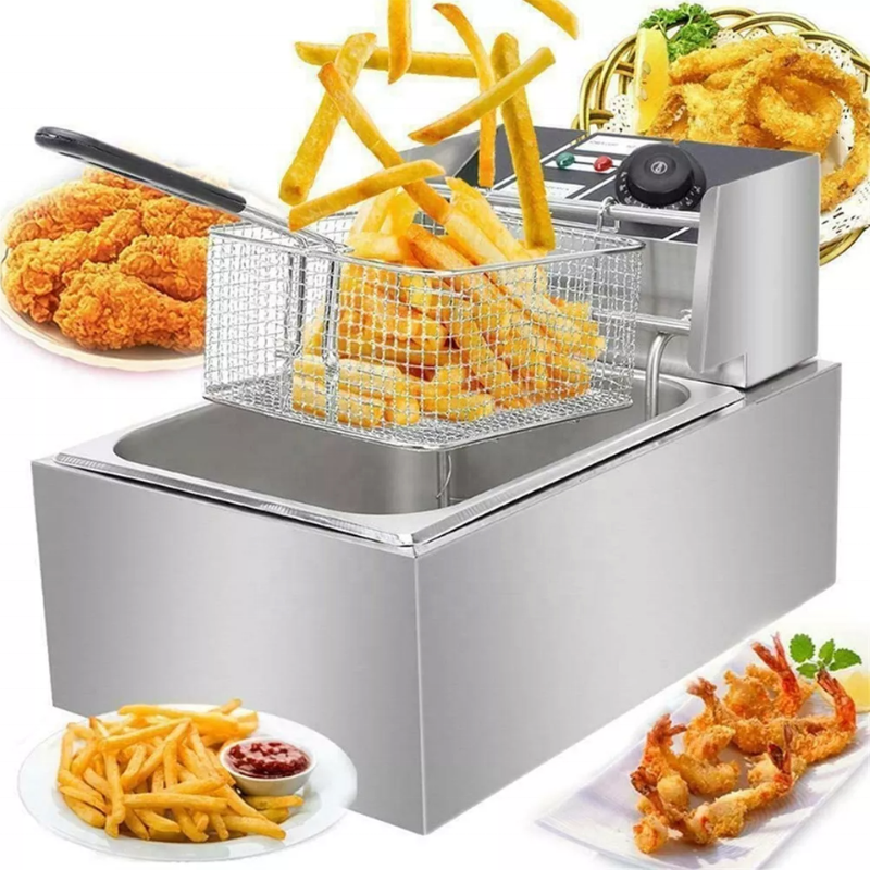 Friteuse Électrique Commerciale 2500W 6L en Acier Inoxydable avec Zones Froides, à Huile pour Restaurants, Cafés, Snack-Bars
