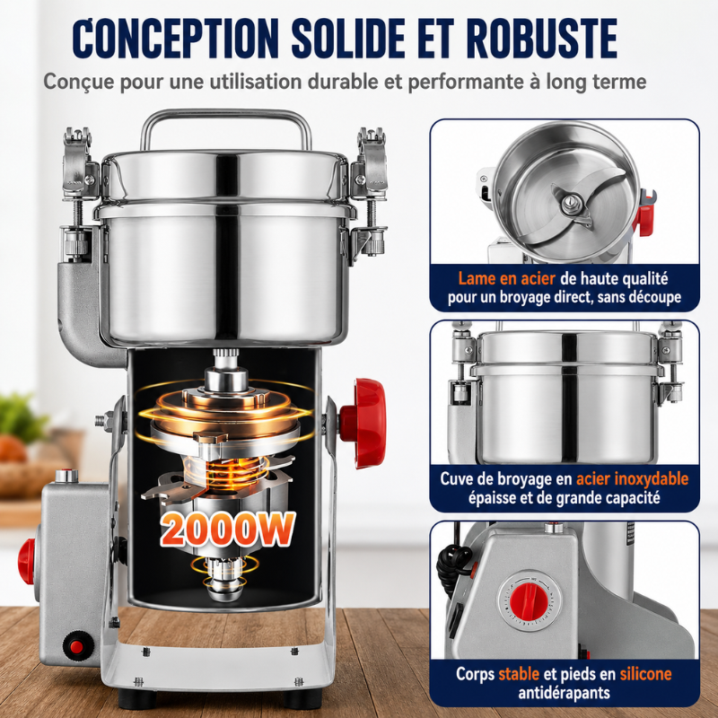 500g Moulin À Grains Électrique Acier Inoxydable Moulin À Céréales Swing Type Machine De Meulage À 3 Lames Haute Vitesse Moulin A Farine