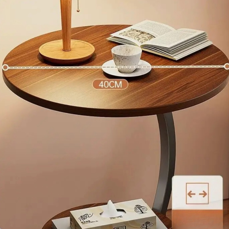 Table D'appoint Ronde À 2 Niveaux, Table Basse En Bois En Forme De C For Canapé De Salon, Balcon, Étagère
