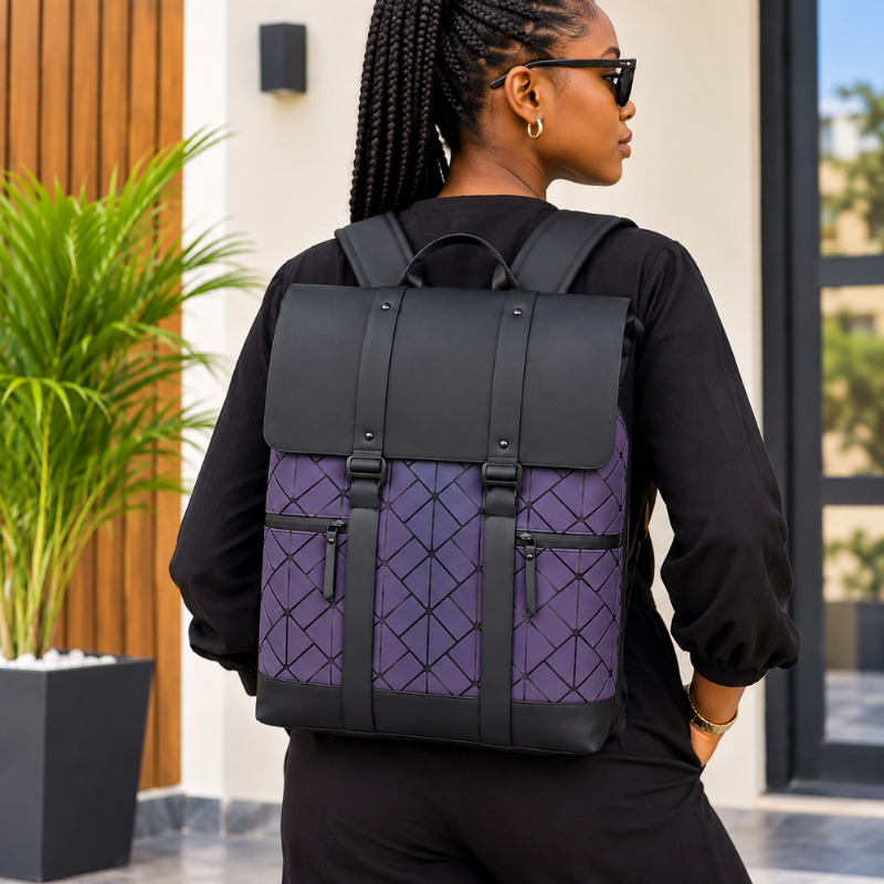 Sac à dos professionnel imperméable haut de gamme en cuir PU pour ordinateur portable, sac à dos scolaire de luxe à motif géométrique