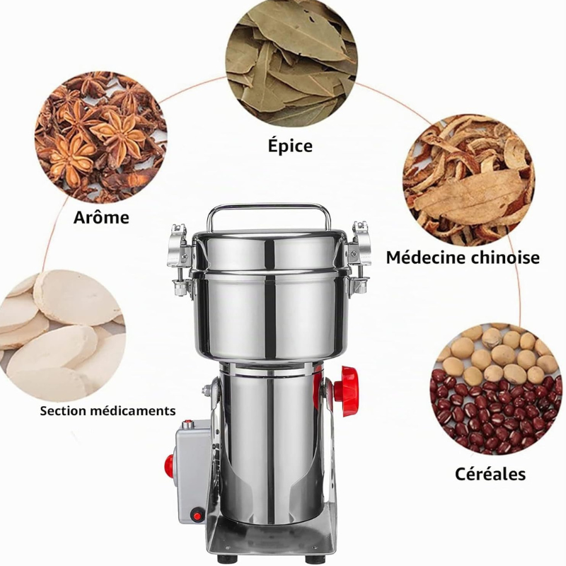 1 KG – Moulin à Grains Électrique Professionnel en Acier Inoxydable à 3 Lames Haute Vitesse