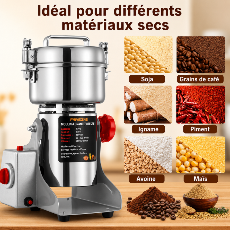 2 KG Moulin À Grains Électrique Acier Inoxydable Moulin À Céréales Swing Type Machine De Meulage À 3 Lames Haute Vitesse Moulin A Farine
