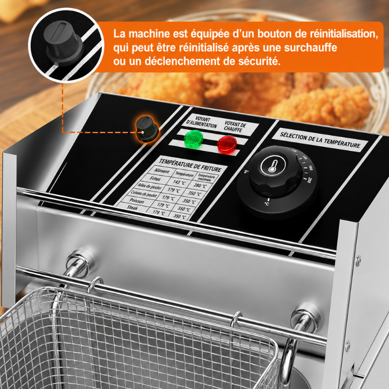 Friteuse Électrique Commerciale 2500W 6L en Acier Inoxydable avec Zones Froides, à Huile pour Restaurants, Cafés, Snack-Bars