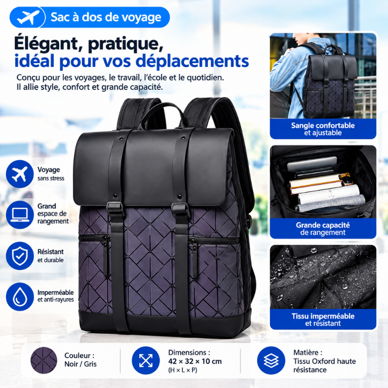 Sac à dos professionnel imperméable haut de gamme en cuir PU pour ordinateur portable, sac à dos scolaire de luxe à motif géométrique