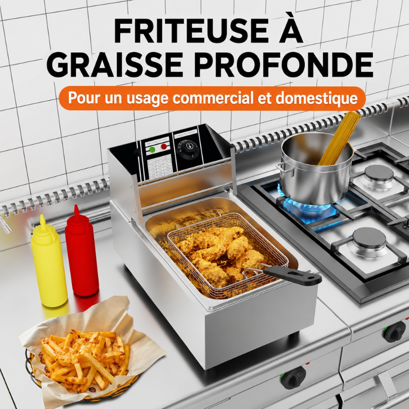 Friteuse Électrique Commerciale 2500W 6L en Acier Inoxydable avec Zones Froides, à Huile pour Restaurants, Cafés, Snack-Bars