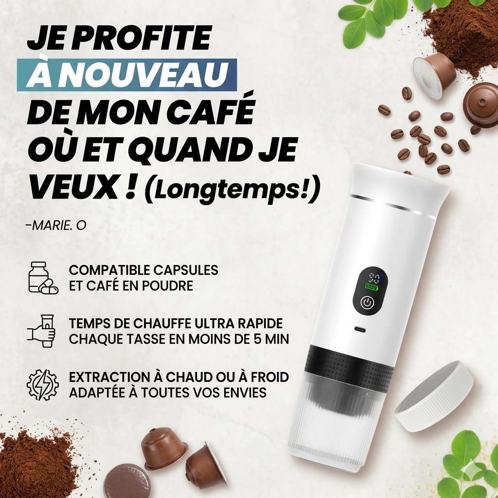 Machine à Expresso Portable 3-en-1 | Compatible Capsules Nespresso®, Dolce Gusto® & Café Moulu