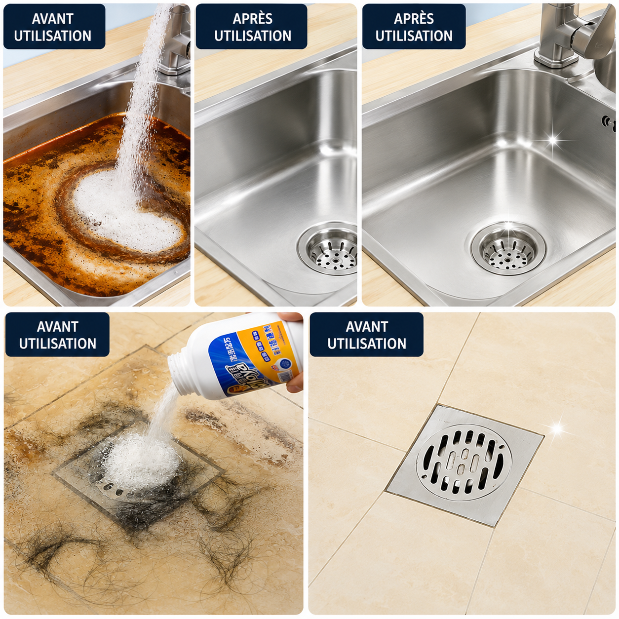 Poudre déboucheur pour égouts, cuisines et toilettes