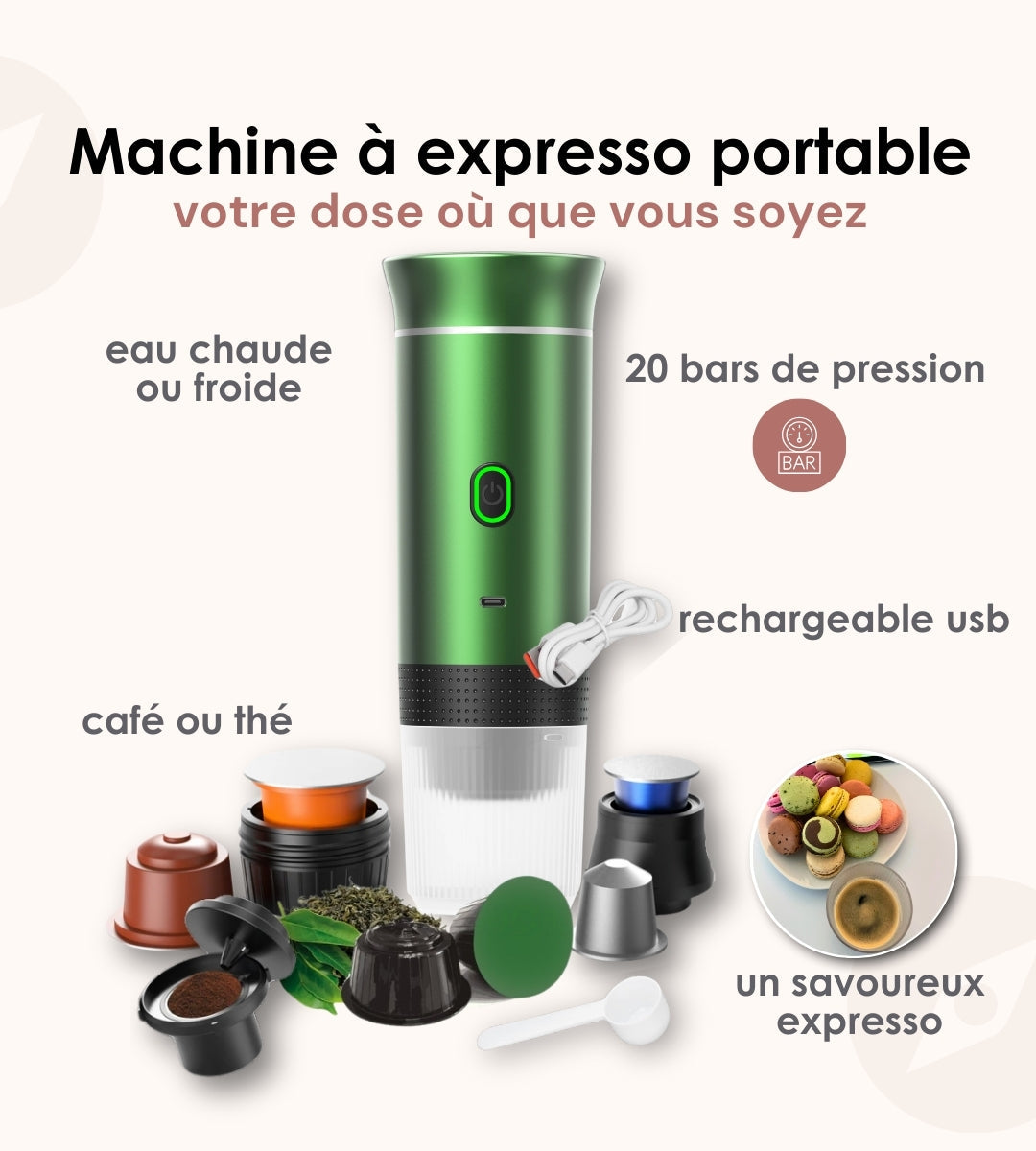 Machine à Expresso Portable 3-en-1 | Compatible Capsules Nespresso®, Dolce Gusto® & Café Moulu