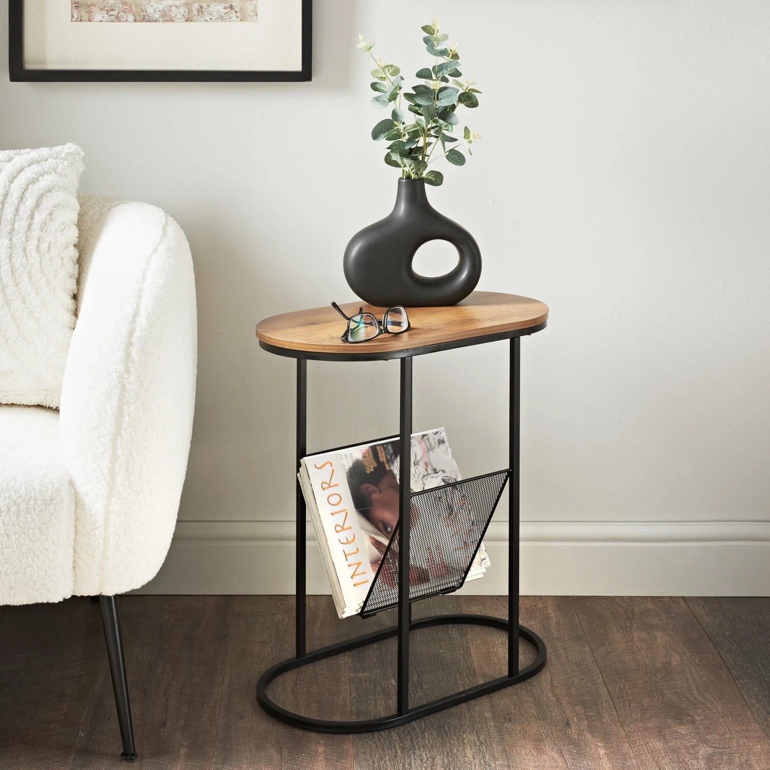 Table d'Appoint Design avec Panier Métalliqu