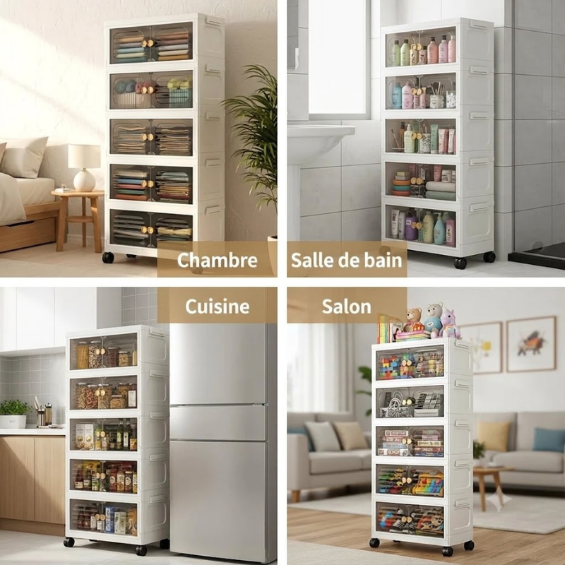 Armoire de Rangement Anti-Poussière à 5 Étages avec Roulettes