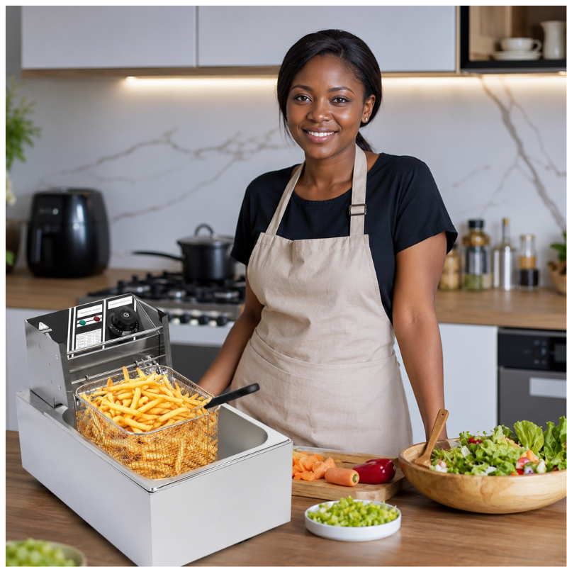 Friteuse Électrique Commerciale 2500W 6L en Acier Inoxydable avec Zones Froides, à Huile pour Restaurants, Cafés, Snack-Bars
