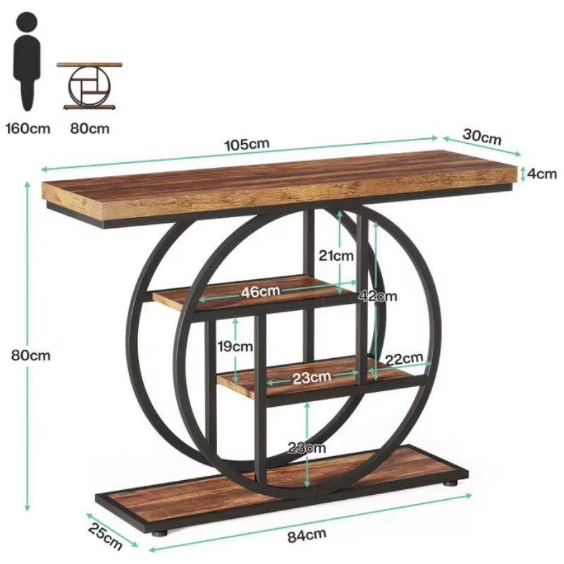 Console Design à 4 Niveaux en Bois avec Étagères de Rangement