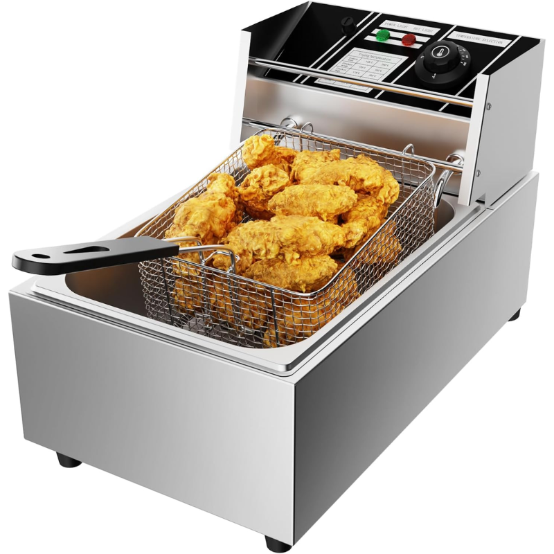 Friteuse Électrique Commerciale 2500W 6L en Acier Inoxydable avec Zones Froides, à Huile pour Restaurants, Cafés, Snack-Bars