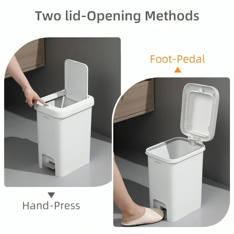 HOMERO Compact Pop Up Lid Pedal Dual Opening Trash Can