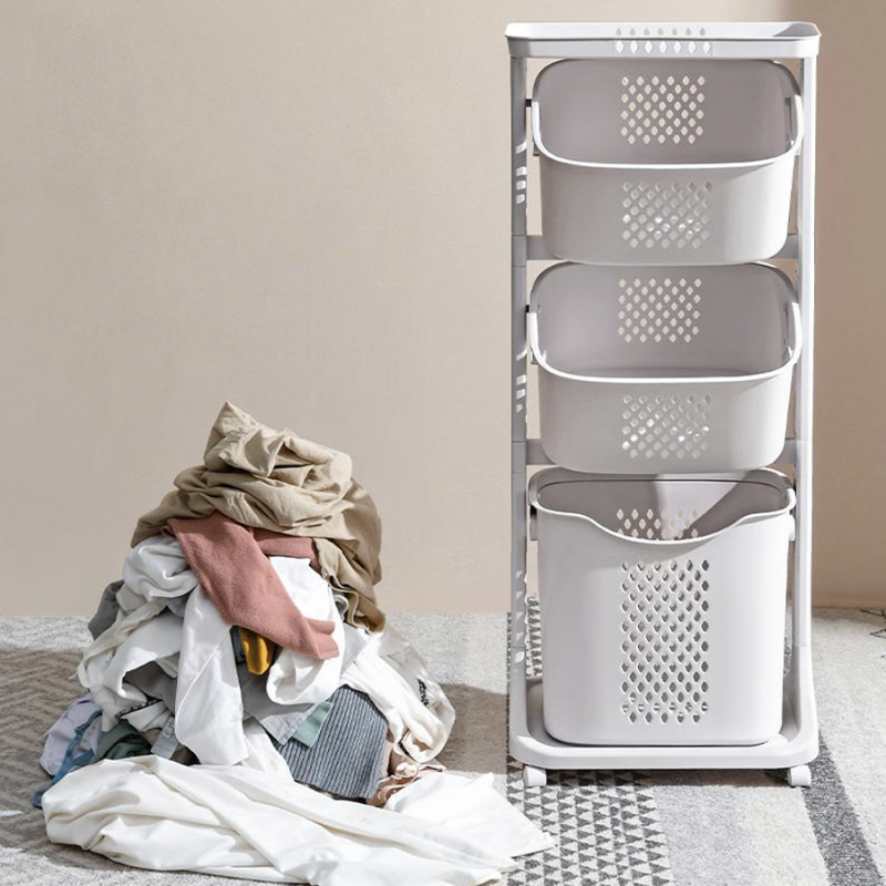 Panier à Linge Vertical Fin avec roulettes et étagère de Rangement