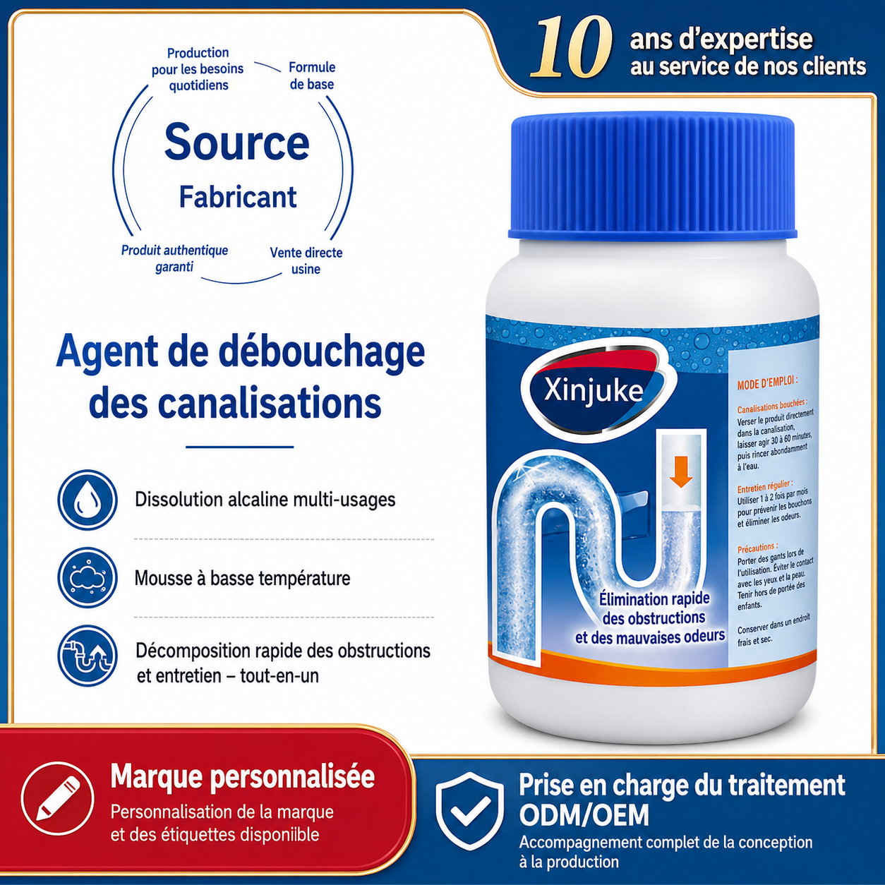 Poudre déboucheur pour égouts, cuisines et toilettes