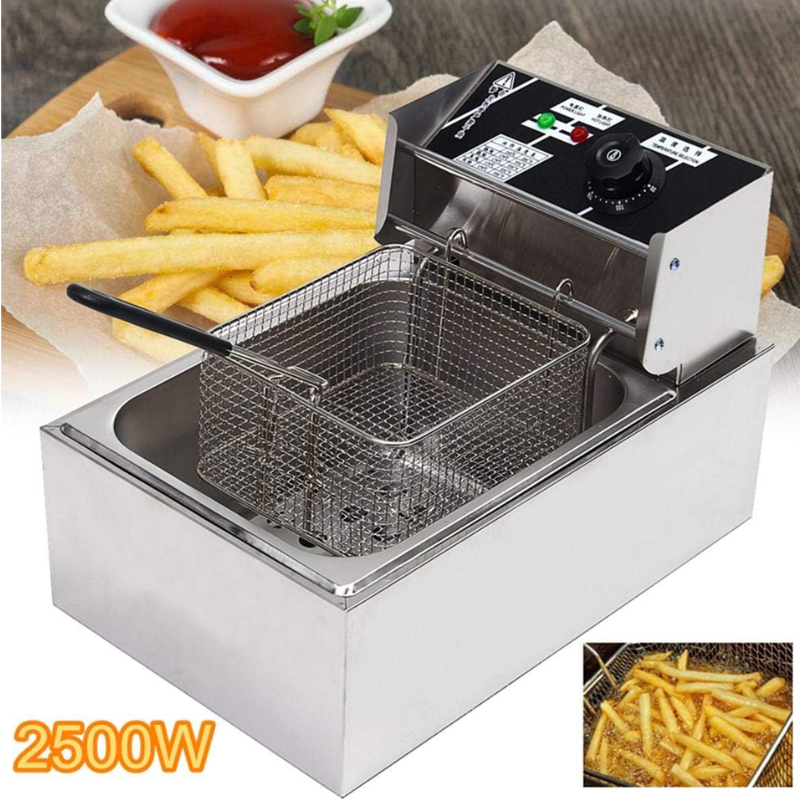 Friteuse Électrique Commerciale 2500W 6L en Acier Inoxydable avec Zones Froides, à Huile pour Restaurants, Cafés, Snack-Bars