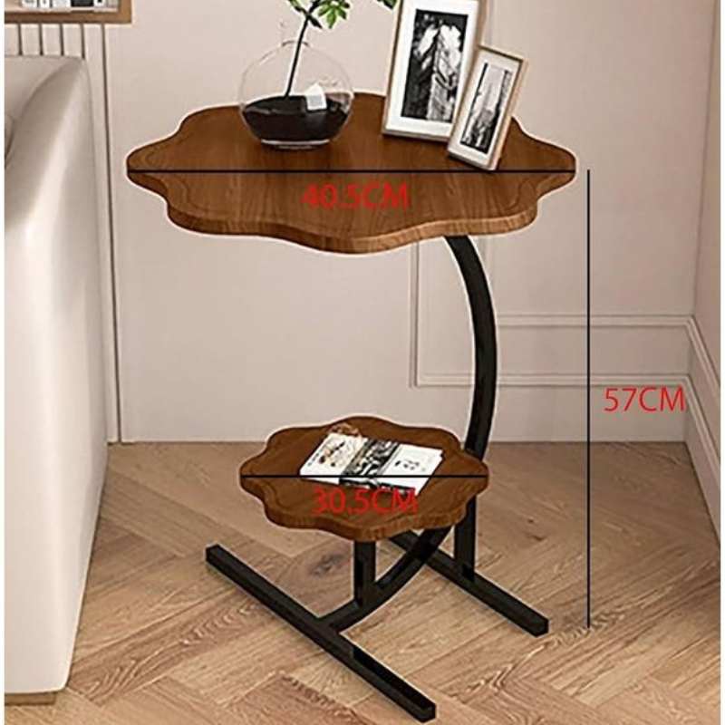 Table d'appoint à deux niveaux en forme de fleur avec étagère de rangement intégrée,
