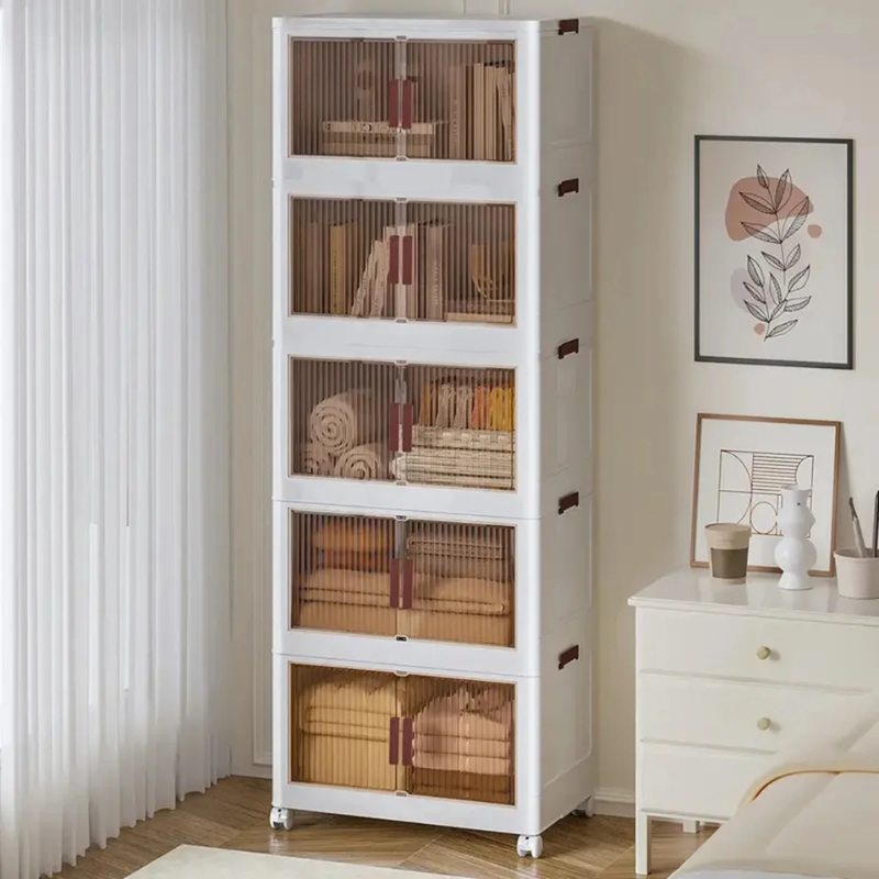 Armoire de Rangement Anti-Poussière à 5 Étages avec Roulettes