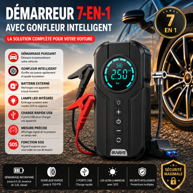 Démarreur Intelligent 7-en-1 avec Gonfleur Haute Pression