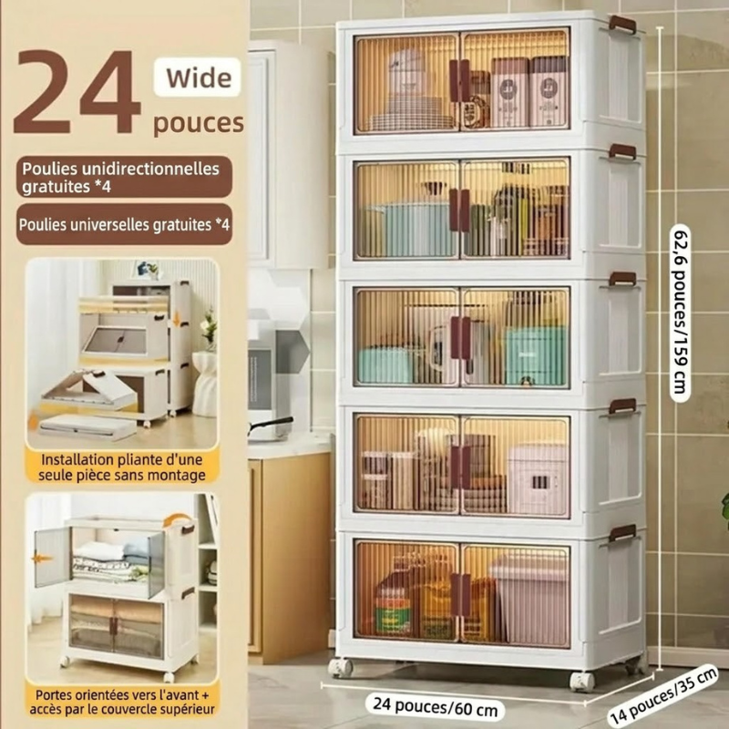 Armoire de Rangement Anti-Poussière à 5 Étages avec Roulettes