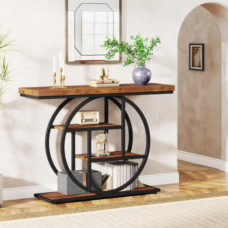 Console Design à 4 Niveaux en Bois avec Étagères de Rangement