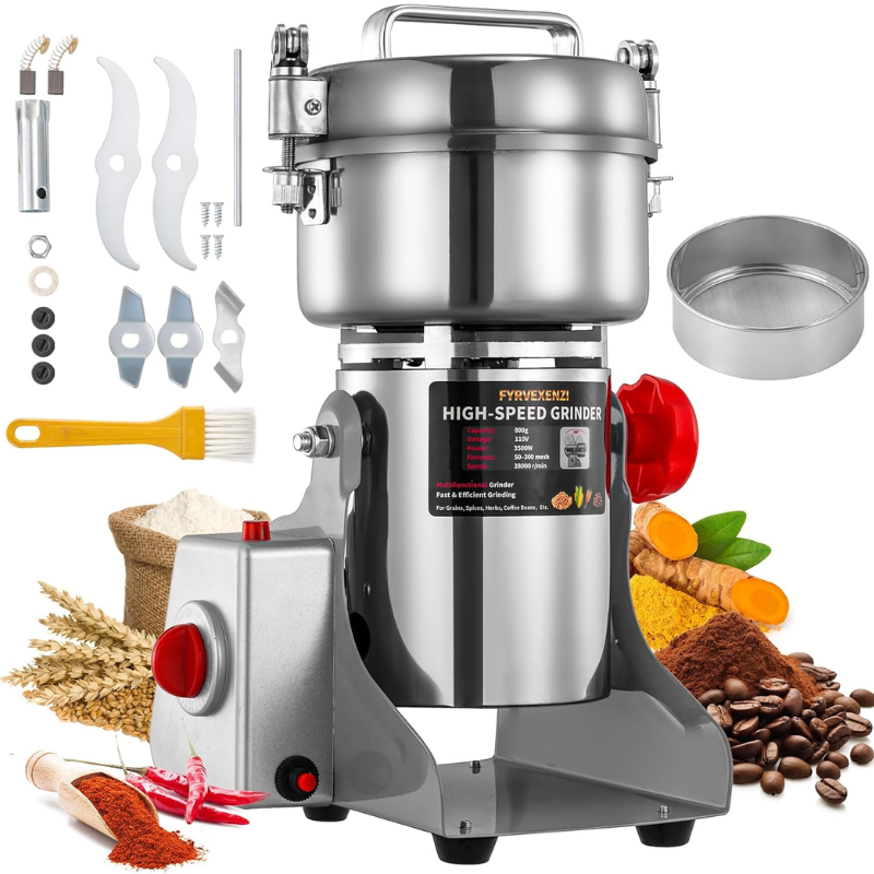 2 KG  Moulin À Grains Électrique Acier Inoxydable Moulin À Céréales Swing Type Machine De Meulage À 3 Lames Haute Vitesse Moulin A Farine