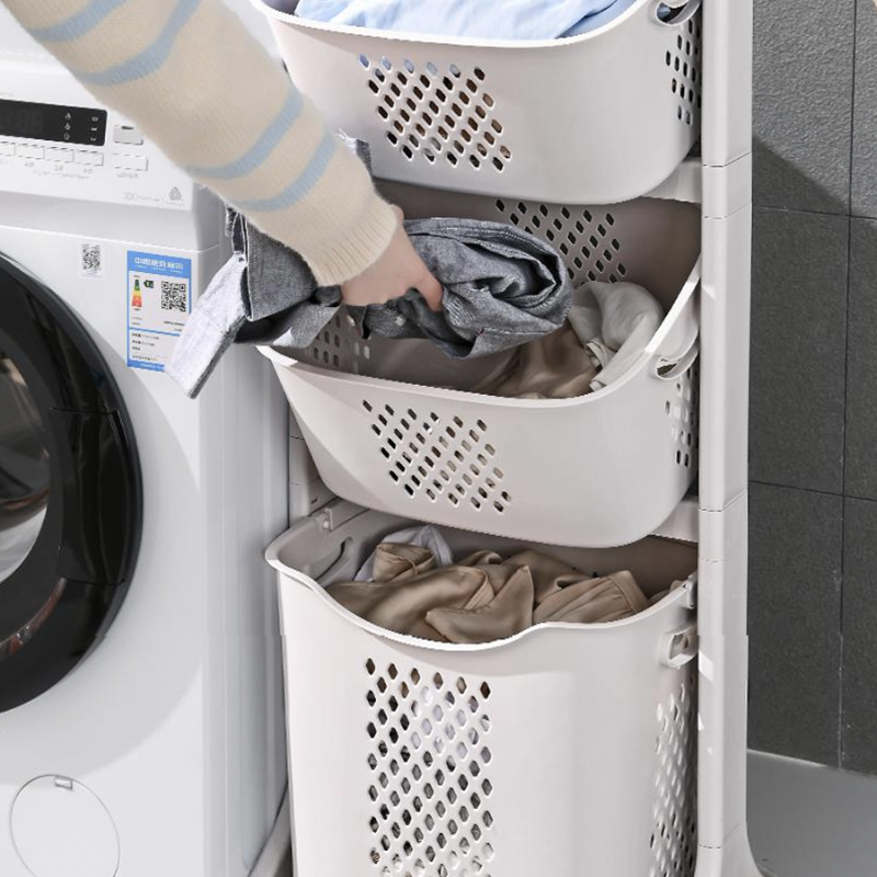 Panier à Linge Vertical Fin avec roulettes et étagère de Rangement
