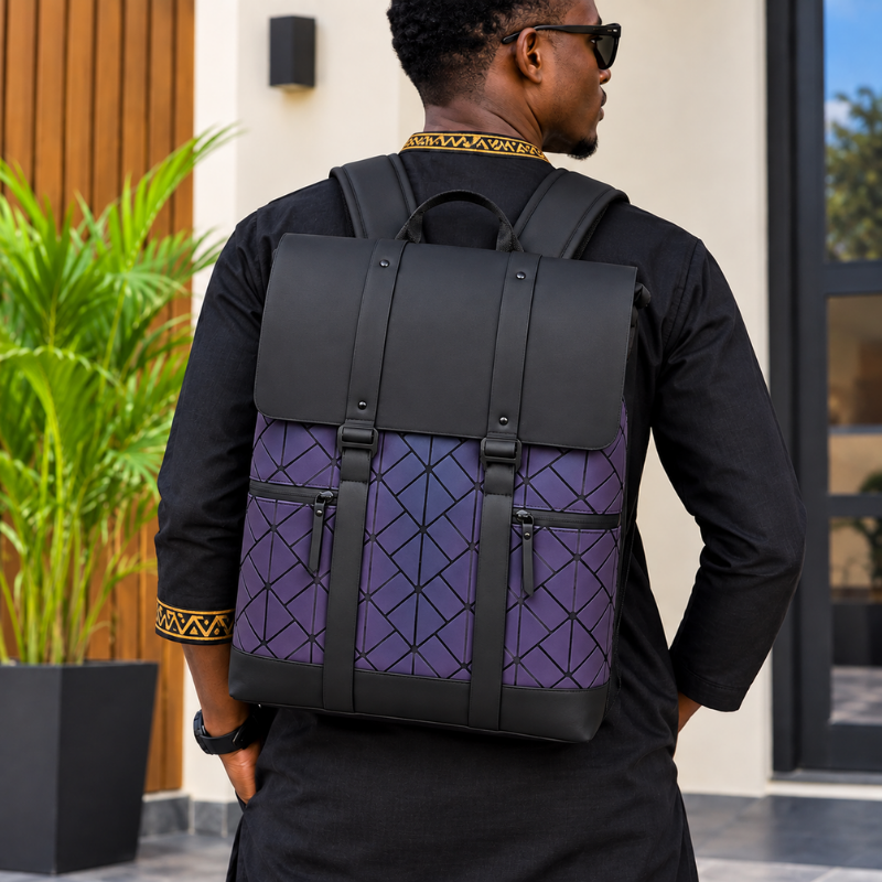 Sac à dos professionnel imperméable haut de gamme en cuir PU pour ordinateur portable, sac à dos scolaire de luxe à motif géométrique