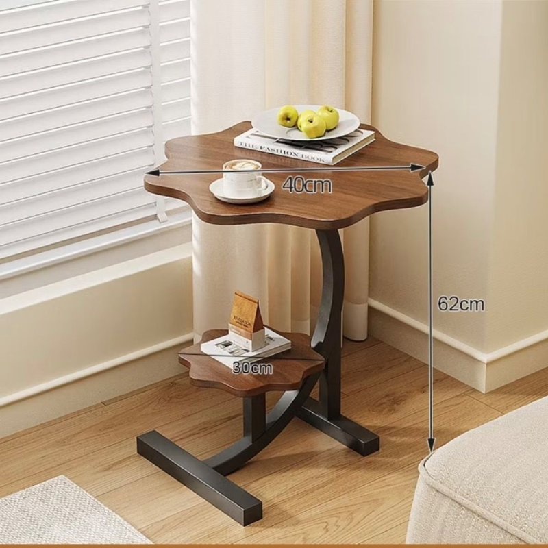 Table d'appoint à deux niveaux en forme de fleur avec étagère de rangement intégrée,