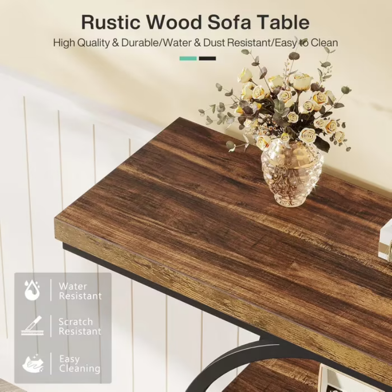 Console Design à 4 Niveaux en Bois avec Étagères de Rangement