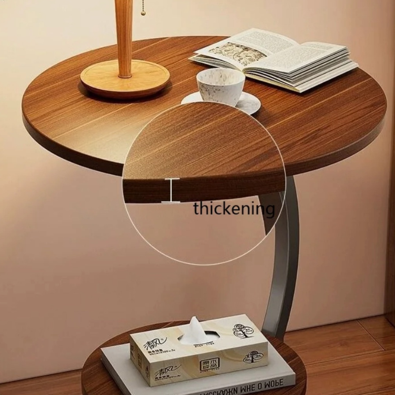 Table D'appoint Ronde À 2 Niveaux, Table Basse En Bois En Forme De C For Canapé De Salon, Balcon, Étagère