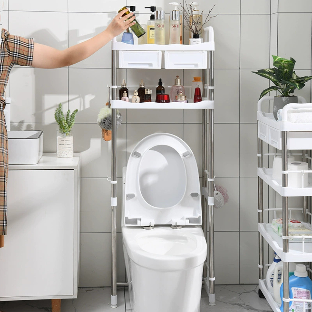 HOMERO Multi-layer Bathroom Over Toilet Storage Rack with Drawer Hooks