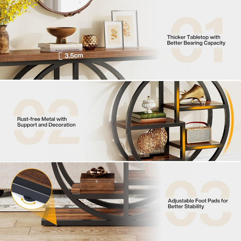 Console Design à 4 Niveaux en Bois avec Étagères de Rangement