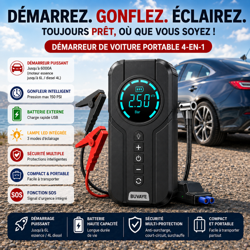 Démarreur Intelligent 7-en-1 avec Gonfleur Haute Pression