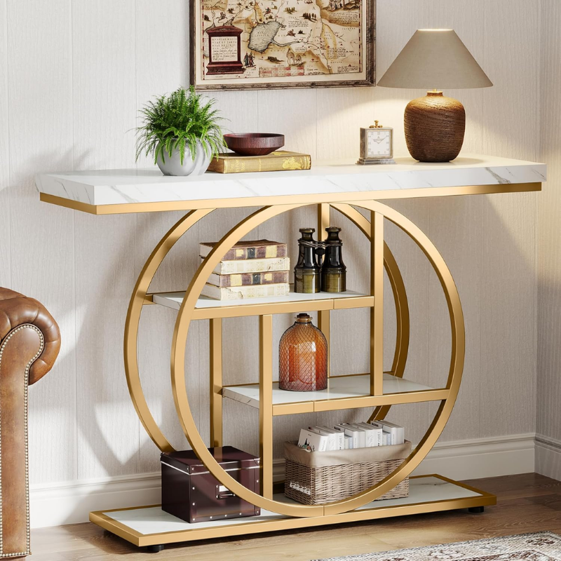 Console Design à 4 Niveaux en Bois avec Étagères de Rangement