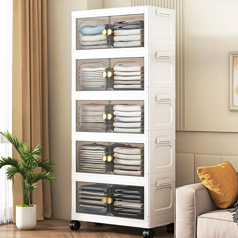 Armoire de Rangement Anti-Poussière à 5 Étages avec Roulettes