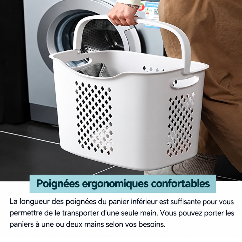 Panier à Linge Vertical Fin avec roulettes et étagère de Rangement