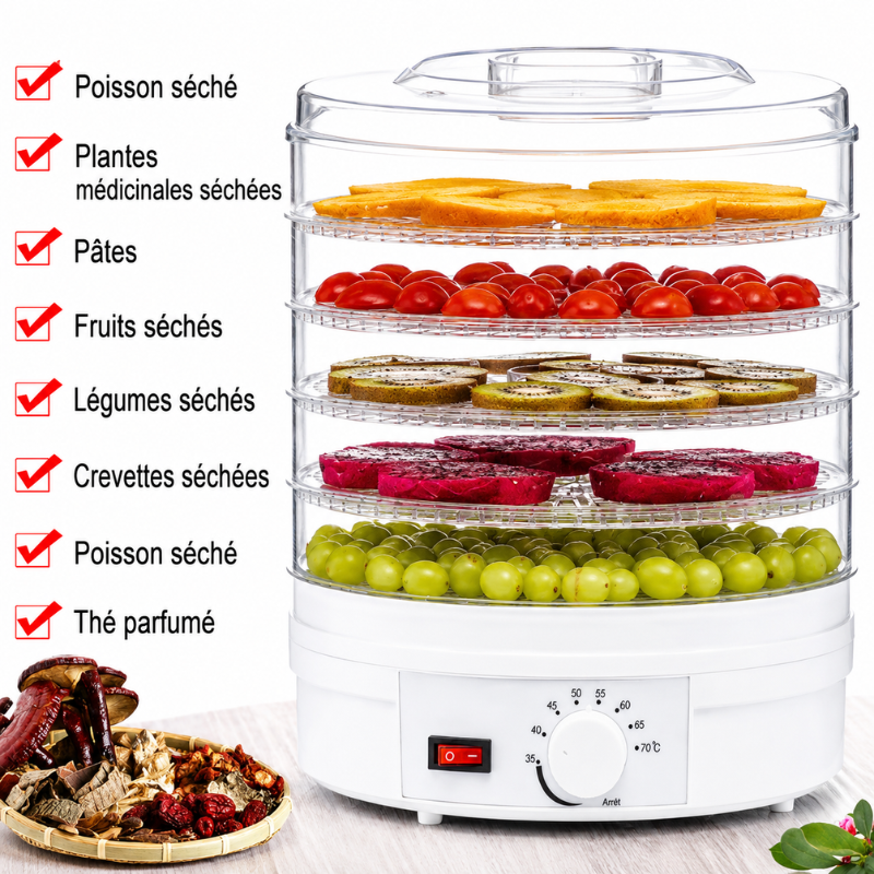 Déshydrateur Alimentaire Électrique 5 Niveaux – Séchage Rapide Fruits, Légumes & Viandes