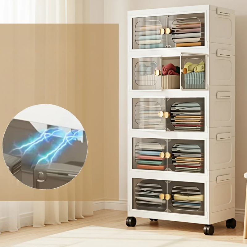 Armoire de Rangement Anti-Poussière à 5 Étages avec Roulettes